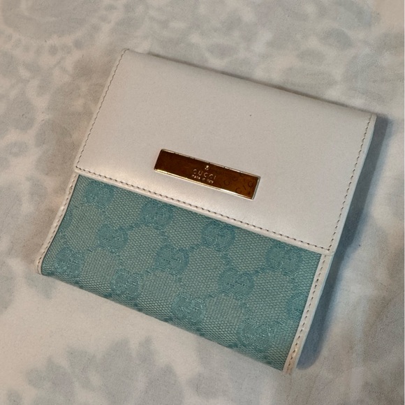 Gucci Handbags - Gucci Guccissima Teal Canvas White Leather Wallet